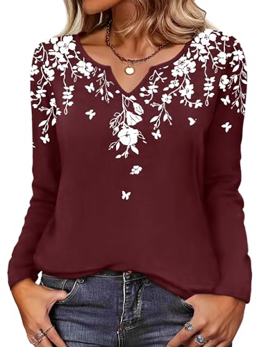 Image of Zeagoo Long Sleeve Shirts for Women Fall Tops Casual Dressy V Neck Blouses Boho Tunic Western Clothes Vacation Outfits