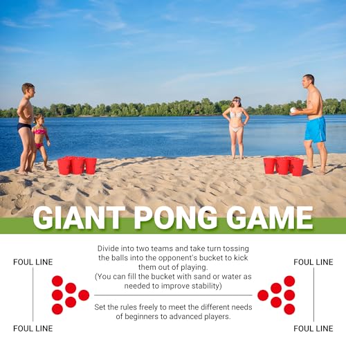 Ropoda BBG-L12 Giant Yard Pong,Yard Games With Durable Buckets And Balls - Choose Red Large, Xl, Or Green - Glow In The Dark, Outdoor Game thumb #2