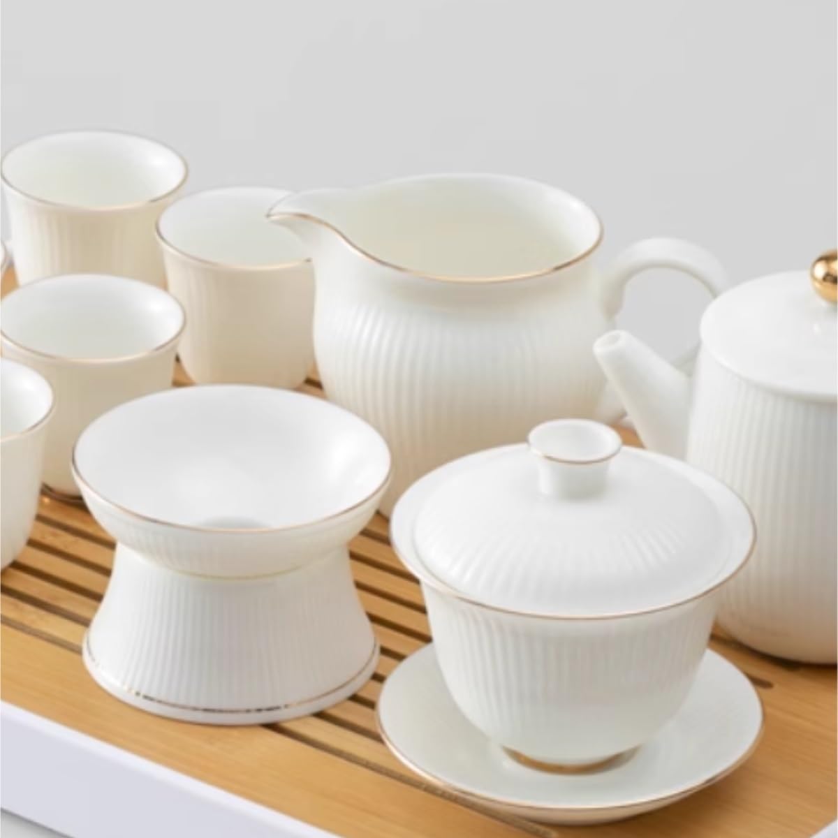 Salsiera per condimenti per insalata dipinta in oro, set da tè con dispenser per tè, salsa, ciotola in ceramica per tè e succhi di frutta, per cucina e ristorante (bianco)