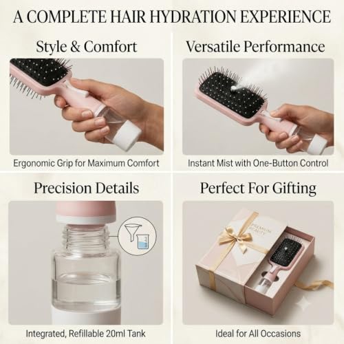 Image of 2-in-1 Spray Hair Brush with Water Mist, Pink