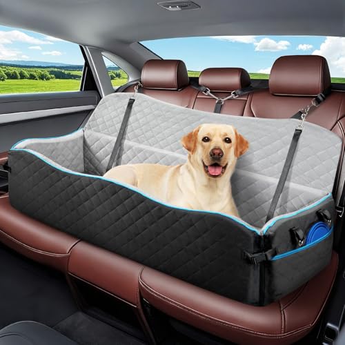 Tivray Groß Hunde Autositz, Hundeautositz für Große Hunde unter 120lbs oder 2 Mittelgroß Hunde, Erhöht Hund Autositzmit Memory Foam Dick Kissen, Abnehmbar & Waschbar Auto Hundebett, Schwarz+Grau