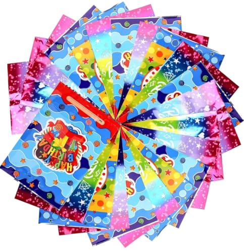 Image of VRB Dec 48pcs Foil Guddy Bags, Happy Birthday Party Return Gift Bags for Boys and Girls, Colorful Gift Bags