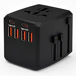 Carregador Universal Adaptador Internacional US Plug AU Plug Uk Plug Eu Plug 4 Portas Usba - A 2 Portas Usb Tipo-C 36w de Potência Plug and Play Portátil e Leve.