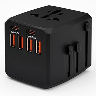 Carregador Universal Adaptador Internacional US Plug AU Plug Uk Plug Eu Plug 4 Portas Usba - A 2 Portas Usb Tipo-C 36w de Potência Plug and Play Portátil e Leve.