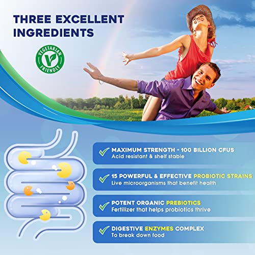 Probiotics For Women & Men - 100 Billion Plus Digestive Enzymes & Prebiotics, Highest Potency 3-In-1 Complete Probiotics For Digestive Health, Weight Management, Immune Support #TOP1
