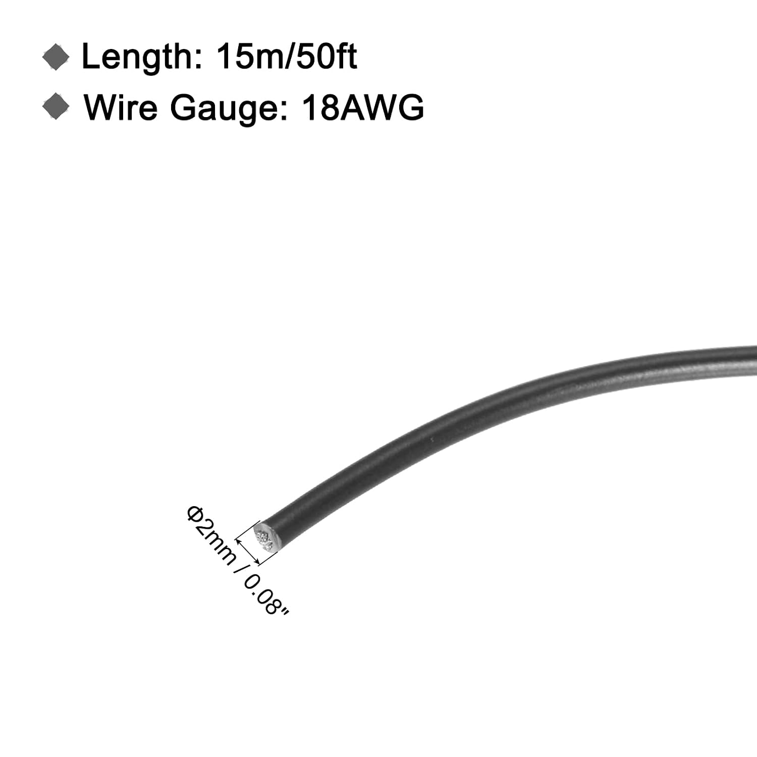 MECCANIXITY 18AWG Stranded PVC Hookup Wire 15m/50ft Black, Electrical UL1007 Spool Tinned Copper Wire for Internal Connecting, Marine