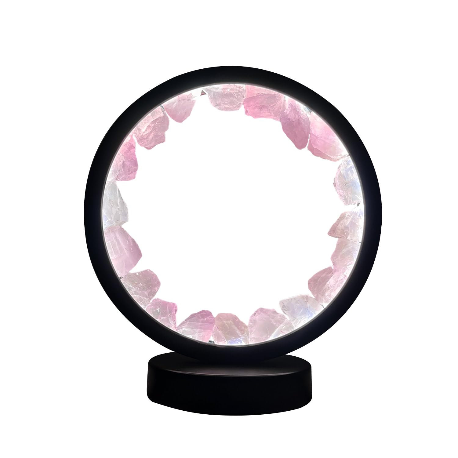 Cello Rose Quartz Gleneagles Circle Earth Led Natural Crystal Lamp - Natural Healing Stone Led Light, Dimmable Pink Usb Lamp For Relaxation, Meditation, Bedroom & Home Decor Gift