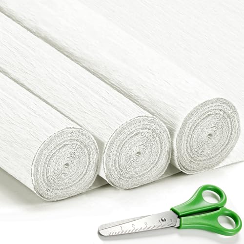 VNAKER White Crepe Paper Rolls 17 Inch x 98 Inch 3 Rolls - Heavy Duty for Flowers Mothers Day Valentines Day Birthdays Weddings DIY