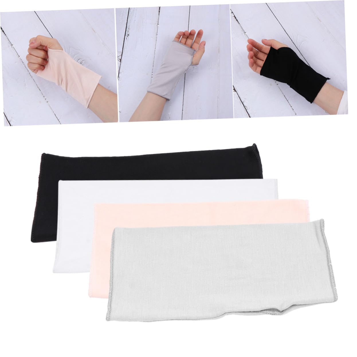 TOVINANNA 4Pair Sun Mittens for Women Ultraviolet Ray Protection Slip Short Style Gloves Black White Gray and Skin Tone for Outdoor Sports and Activities