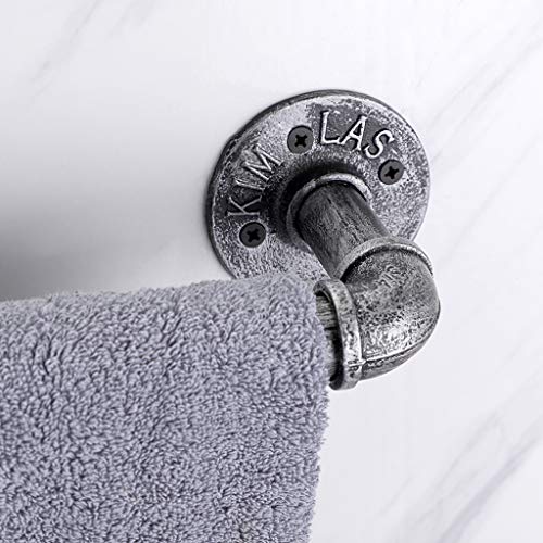 Sumnacon 16” Industrial Iron Pipe Towel Rack Holder - Heavy Duty Rustic Hand Towel Bar, Vintage Style Grab Bar/Door Handle For Bathroom, Kitchen With Screws, Silver Grey #TOP3
