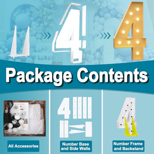 image for Tongjoy Light up Numbers 4, 4FT DIY Marquee Numbers for 40th 45th Birt