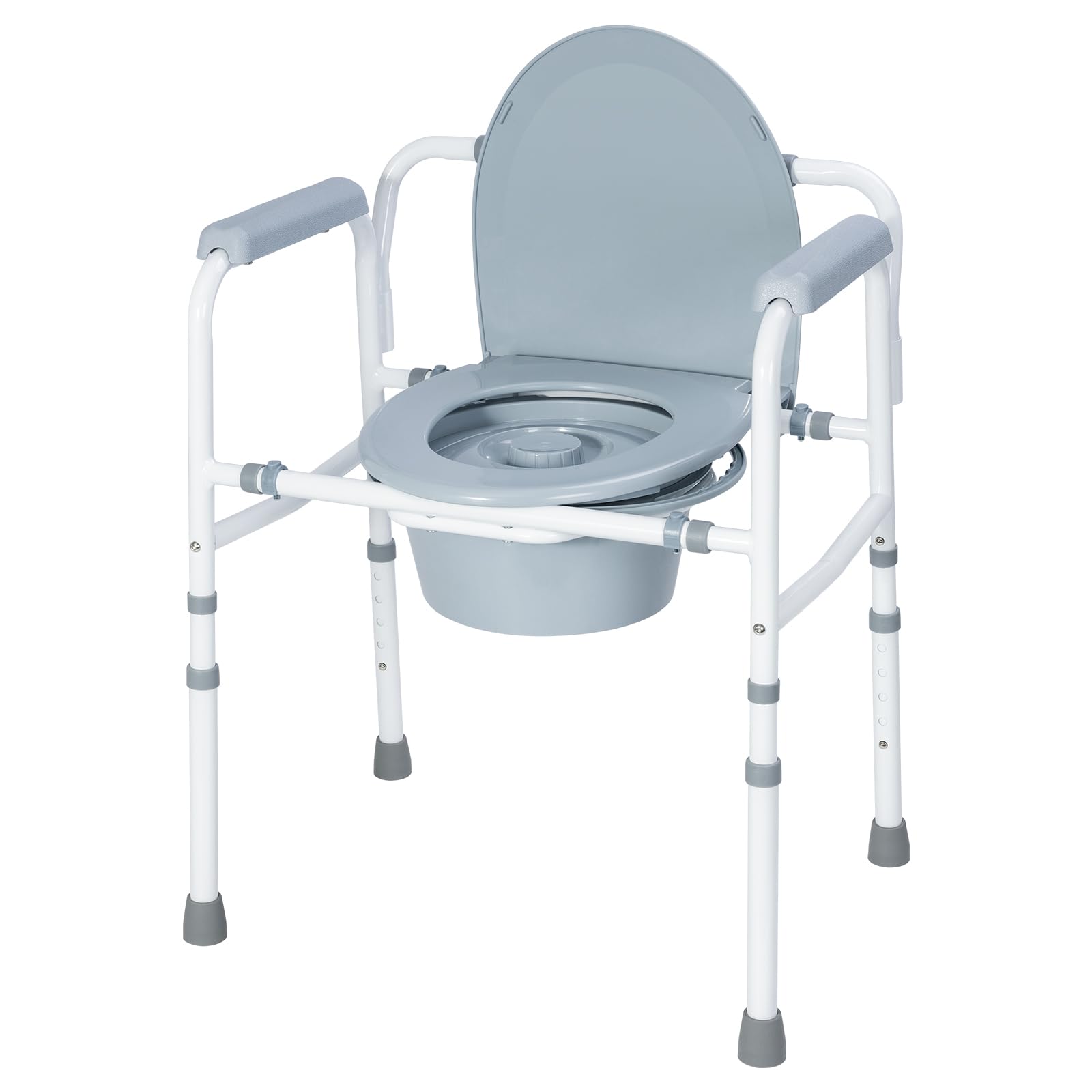 3-in-1 Bedside Commode Chair, Adults Potty Chair for Seniors, White | Portable Toilet with Splash Guard & Bucket, Adjustable Height, Non-Slip Rubber Feet, Supports 300 lbs