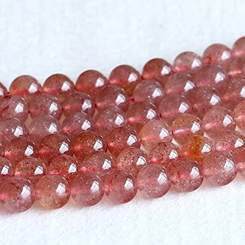 Perles quartz fraise muscovite naturelle 8mm fil pour création bijoux DIY