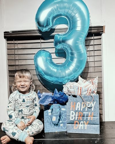 Image of Pearlescent Blue 3 Balloon, Number Balloons 40 Inch, 3rd Birthday Decorations, Men Women Party Supplies for Party Decorations, Number 3 Balloon