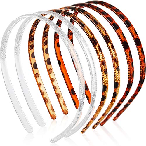 6 Pieces Plastic Plain Headbands 8 mm Teeth Comb Hairbands Skinny DIY Hair Bands for Women and Girls, Light Brown, Deep Brown and Transparent