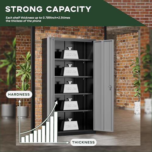 Image of Greenvelly Metal Storage Cabinet, 72 inch Locking Metal Garage Storage Cabinet with Doors and 4 Adjustable Shelves, Lockable Steel Cabinet for Home Office, Garage, Shop, School (Black Grey 36 inch W x 18 inch D)