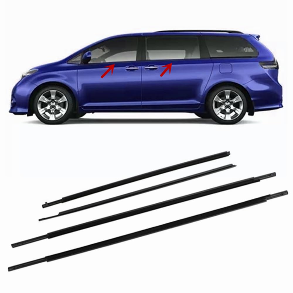 4-Piece Door Belt Molding Weatherstrip Trim For Toyota Sienna 2011-2020 – Black Rubber – Direct Fit