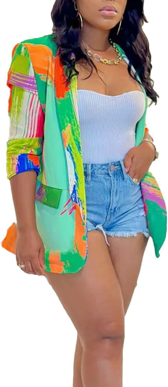 CCIGO Women's Lapel Casual Work Office Open Front Solid Color Blazer Jacket Cardigan with Pockets