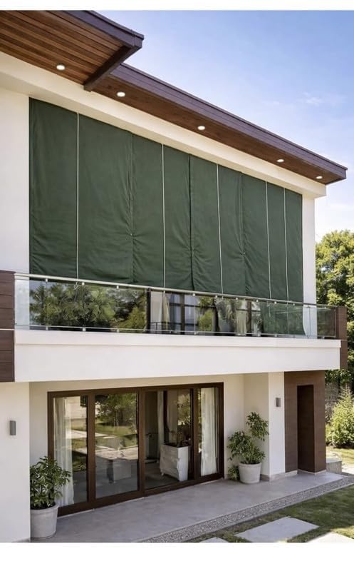 Image of BambooAura Natural Bamboo Roll-Up Window Shade Blind | Light Filtering Bamboo Chick Curtain | Eco-Friendly Sun Protection (4ft x 7ft - W x H) (Natural Beige with Dark Green Border, (4ft x9ft -W x H))