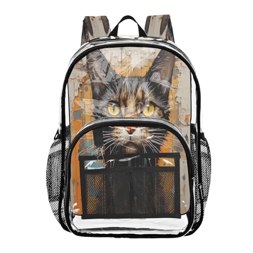Astronaut Cat Clear Backpack - Stadium Approved Large 15.7-inch Waterproof Transparent Bag for Sports, Concerts, Work, Travel#276