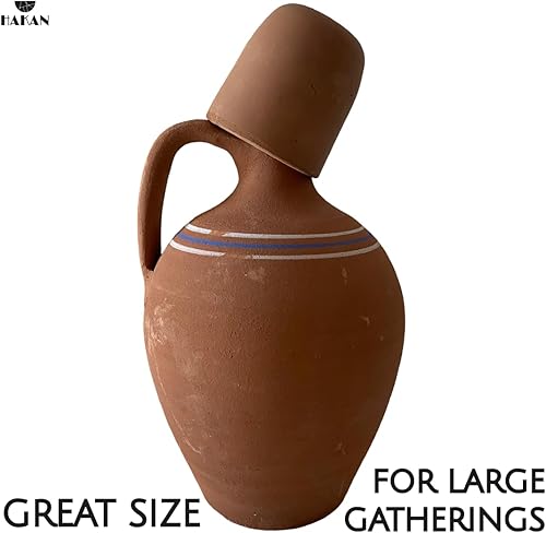 Miniatura 9 de Jarra de agua de arcilla hecha a mano con 1 taza de arcilla, jarra de agua de terracota natural sin glasear con 1 taza de tierra, jarra de barro