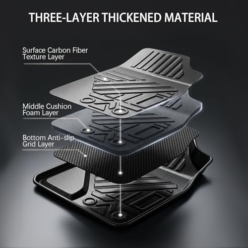 Image of Carbon Fiber Pattern Floor Mats for Dodge Ram 1500 2011-2017 | Left Hand Drive,Full Coverage TPV Floor Mats,All Weather Floor Liners,Anti-Slip,Waterproof Auto Mats Full Set,Silver Black