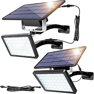 AMAZON - JACKYLED Solar Lights Outdoor 48 LED 1000 Lumens Bright Solar Wall Spotlight with 5500mAh Battery IP65 Waterproof Dusk to Dawn Auto Lighting for Front Door Balcony Shop Barn Garage (Black, 2-Pack)