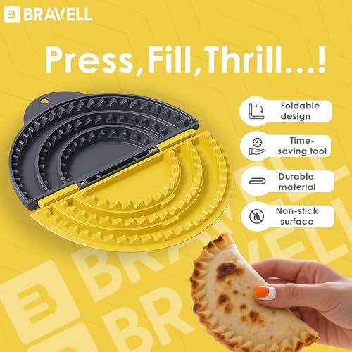 Image of 3-in-1 Tortilla Sealer, Tortilla Crimper Includes Free Rolling Pin - Adjustable and Removable 6, 8 & 10 Inch Plates for Burritos, Tacos, Quesadillas, Dumplings & Sandwiches - Yellow & Black