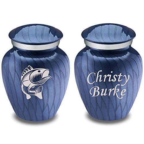 Geturns Embrace Keepsake Personalized Fishing Cremation Urns for Human Ashes I Pearl Cobalt Blue Funeral Urn for Men and Women with Double Side Engraving I 3.5 lbs