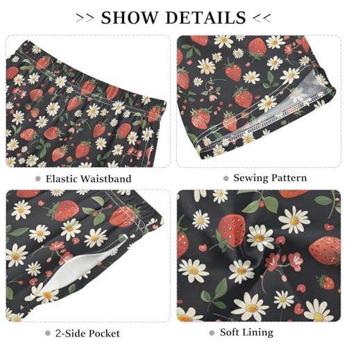 ALAZA Strawberry Daisy Blossom Print Pajama Shorts Elastic Waist Casual Sleep Shorts with Pockets Size 6-143