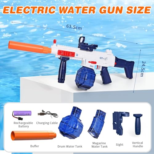 Image of Storio Rechargeable Electric Automatic Water Blaster Spray Gun for Adults Children with Double Water Tank, Spray Gun, Large Range 7-10 M, Summer Beach Outdoor Swimming Pool Party