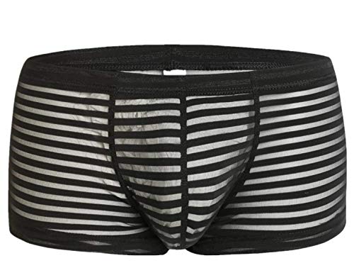 Kwelt Homme sous-vêtements Niedrige Taille Transparente Streifen Mesh U Convex Pouch Boxers Shorts Streifen Mesh Lingerie Brief Boxer,L,Noir Cover