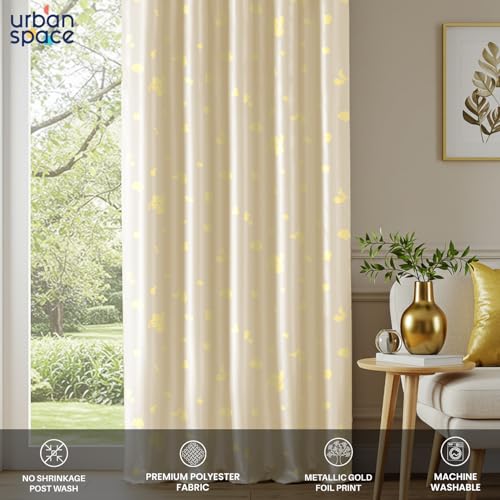 Image of Urban Space 100% True Blackout Curtains for Door, Gold Foil Printed Blackout Curtains, Blackout Decorative Door Curtain Eyelet with Tieback, 1 Piece Curtain for Living Room(Dalmatian Beige, 8 Feet)