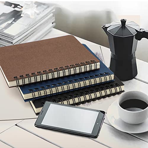 Eusoar Ruled Subject Notebooks, A6 3Packs 3.9"X5.5" 60Sheets/120Pages Spiral Lined College Travel Pocket Journals, Black Blue Brown Hardcover, Memo Notepad Sketchbook, Students Office Business Diary #TOP7