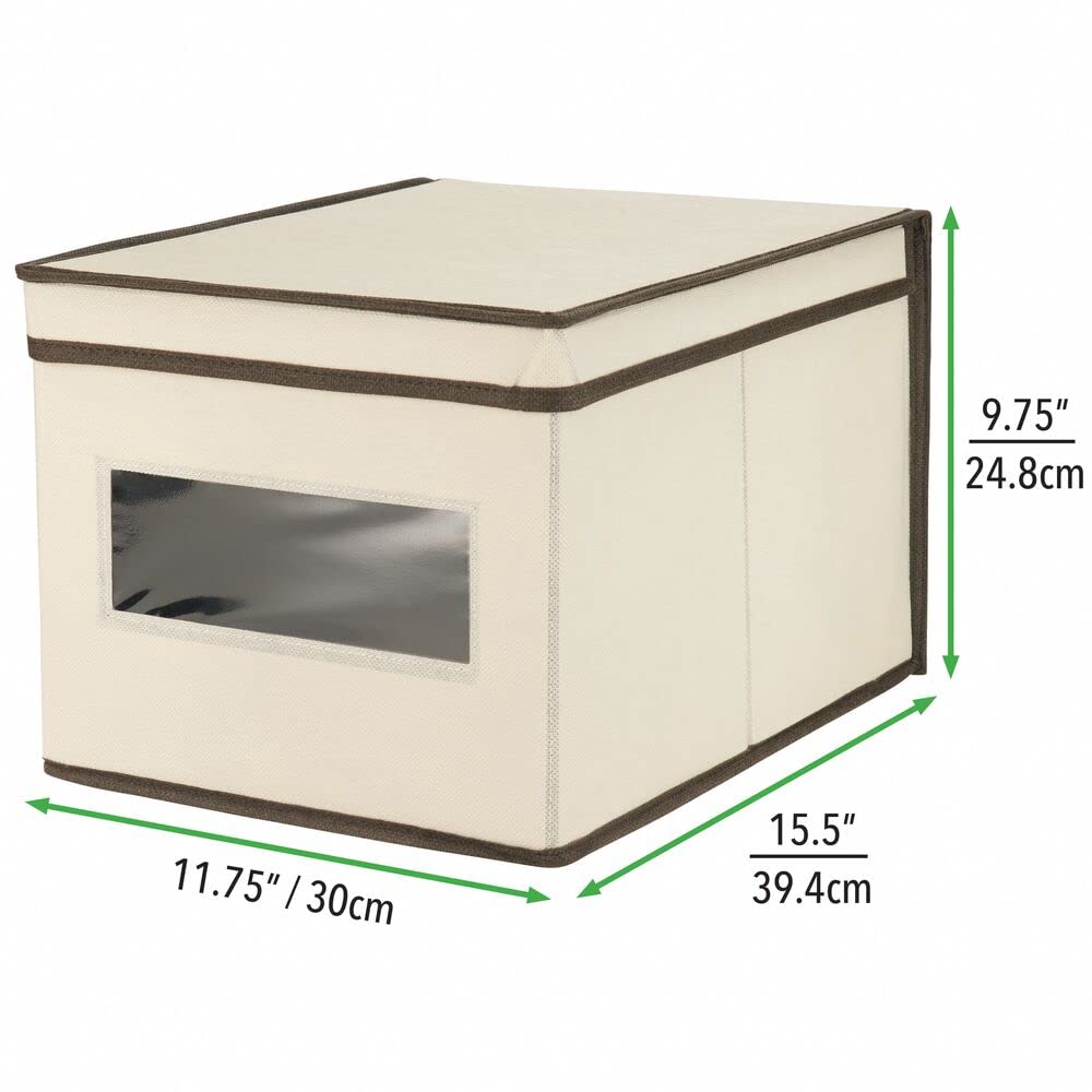 mDesign 6er-Set Stoffbox – praktische Aufbewahrungsbox mit Deckel und Sichtfenster für Schlaf-, Wohn- oder Badezimmer – stapelbare Schrankbox aus atmungsaktiver Kunstfaser – cremefarben/braun