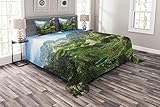 Lunarable Mountain Bedspread, Mountain Lakes in Albanian Alps Nature Reserves Touristic Lakeside...