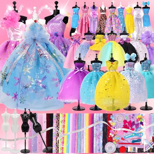 Rulwuck 700+Pcs Fashion Designer Kit for Kid, Doll Clothes Making Kit with 4 Mannequins for DIY Sewing Arts and Crafts Toys,Girls Gift Age 6 7 8 9 10 11 12