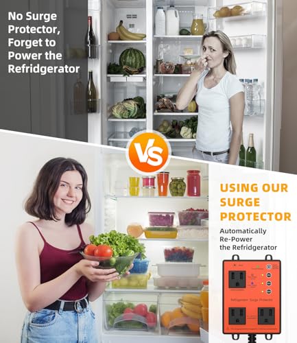 Refrigerator Surge Protector, 3-Outlet 120V for Home Appliance Surge Protector, Time Delay, LED Indicator Light & 110dB Alarm, Protects Against Voltage Abnormalities, Brownout, Spike, Instant Surge