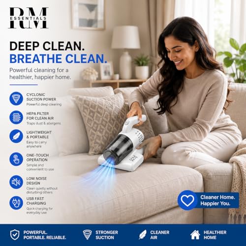 Image of Bed & Sofa Cordless Vacuum Cleaner with UV-Light Sterilization | Dust Remover | Suitable for Pillows, Bed, Mattresses, Carpet | HEPA Filter for Dust Mites, Pet Hair| Dust Controller