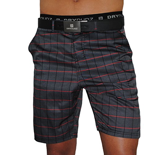 Mens Athletic Shorts, Perfect to be Worn as Mens Boardshorts, Mens Golf Shorts or as Mens Swim Shorts (Black Plaid, 36)