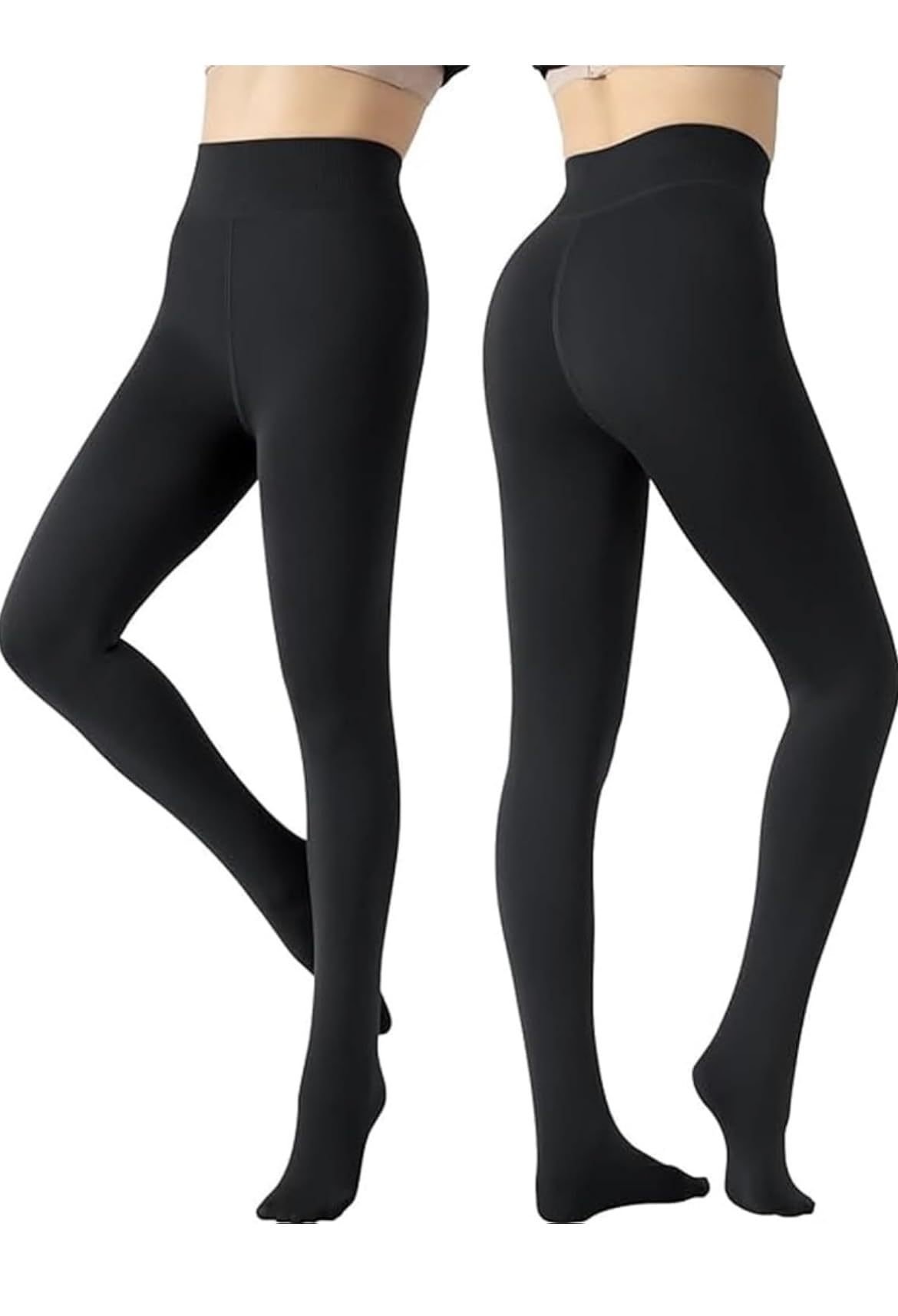 Women Thermal Lined Translucent Pantyhose Winter Fleece Tights Stockings- Black | The Warehouse - View #6