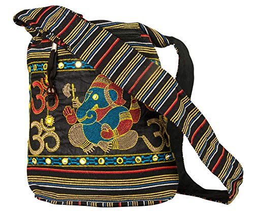Women Hobo Black Cross Body Shoulder Bag Elephant Embroidered School Everyday Shopping Casual Lightweight