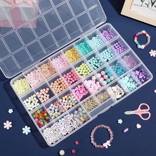 Image of Udefineit 32 Grids Large Plastic Organizer Box with Fixed Dividers, Bead Storage Compartment Organizer Box for Jewelry /Nail /Screw /Small Parts, Clear Compartment Container Storage Case Tackle Box