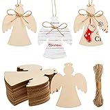 72 Pcs Christmas Angel Wooden Cutouts Unfinished Wooden Angel Shape Ornaments Blank Wood Angel Gift Tags Wooden Christmas Haning Decorations for DIY Crafts Xmas Christmas Tree Party Supplies,3.1X4'