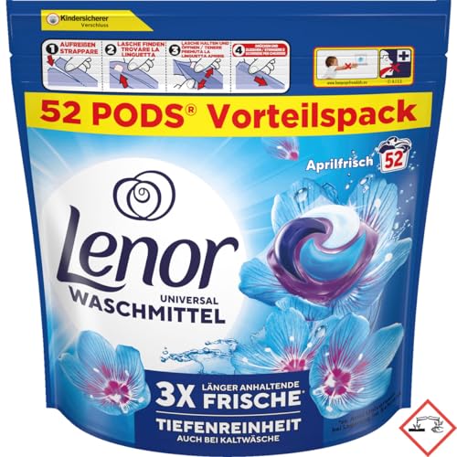 Lenor Cápsulas de detergente para ropa todo en 1, 104 lavados, abril fresco universal, frescura 3 veces más duradera y pureza profunda incluso con lavado en frío