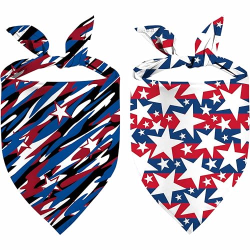 4th of July Dog Bandanas, 2PCS American Flag Patriotic Scarf, Independence Holiday Bandana,Premium Durable Triangle Reversible USA Bandana for Large Dogs