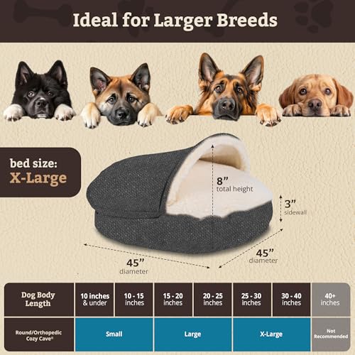Image of Snoozer Cozy Cave Dog Bed, Round Covered Dog Bed, Merlin Pewter (XL)