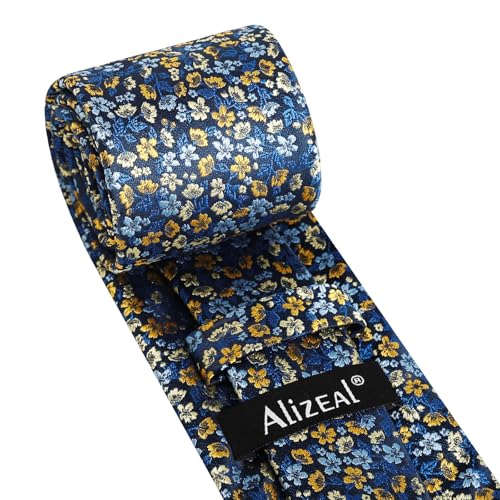Image of Alizeal Mens 3.15inches Exquisite Floral Tie with Small Flower Printed Pocket Square