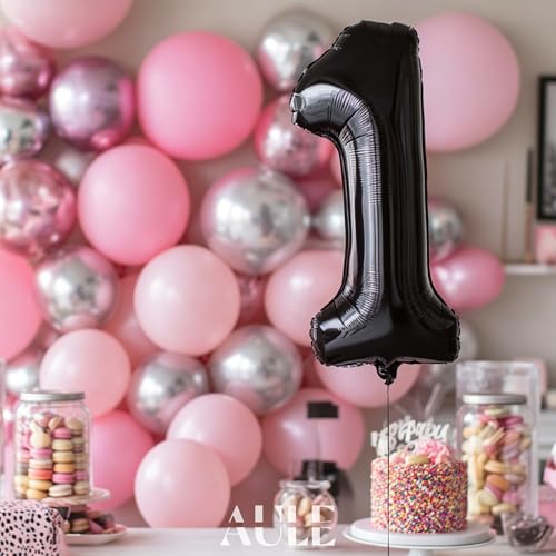 Image of AULE 40 Inch Big Black 1 Balloon Number Large Foil Helium Number Balloons 0-9 Jumbo Giant Happy 1st Birthday Party Decorations for Boy or Girl Huge Mylar Anniversary Party Supplies