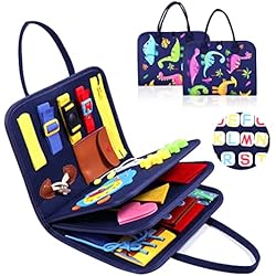 Maletin Bebe Oderra- Dinosaure, 4 Capas Tablero Sensorial, Juguetes 3 Años para Aprender Habilidades Motricidad Fina, Color Azul, Extra Large, One Size (Busy Board Montessori)